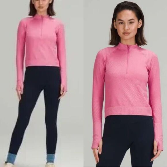 Lululemon Womens Size S Rest Less Cropped Half-Zip Grid Warp Pink Blossom Sugar - Picture 1 of 15